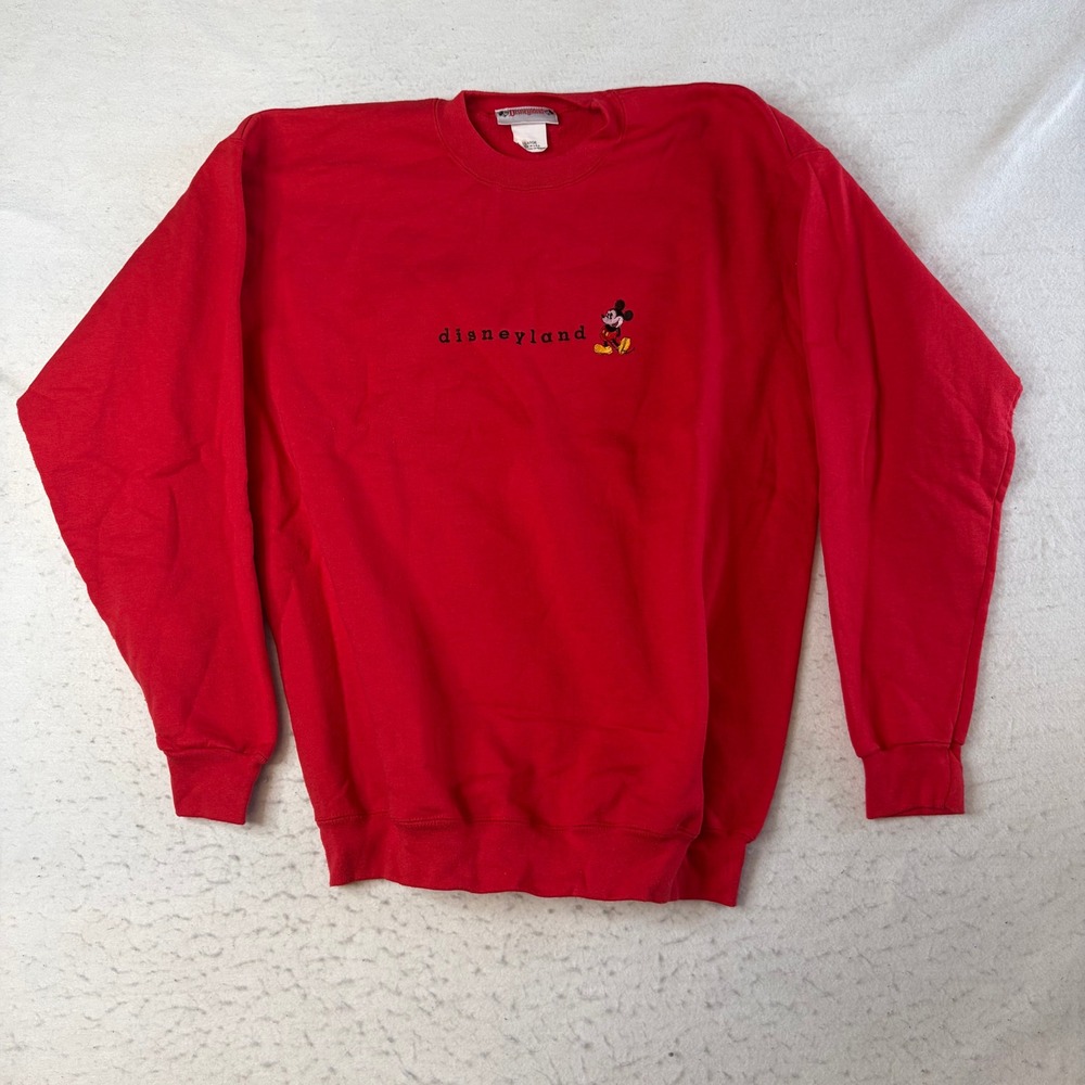 Disneyland Sweatshirt Unisex Large Red Mickey Mouse Embroidered Vintage USA